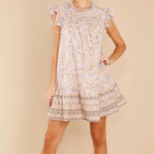 Red Dress Boutique Sunday Strolls Natural Multi Floral Print Dress X-SMALL